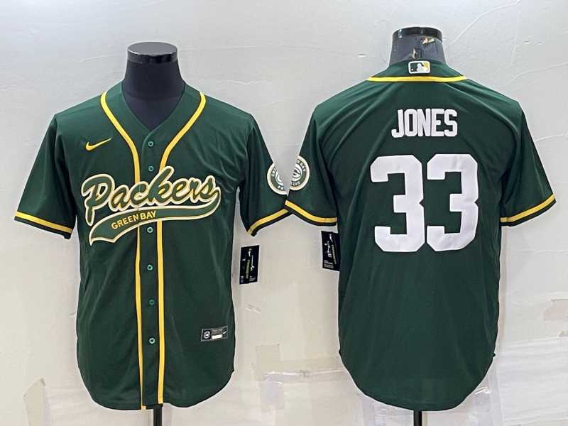 Men%27s Green Bay Packers #33 Aaron Jones Green With Patch Cool Base Stitched Baseball Jersey->green bay packers->NFL Jersey